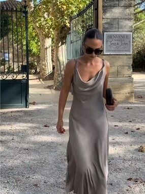 Zara Taupe Cowl-Neck Maxi Slip Dress